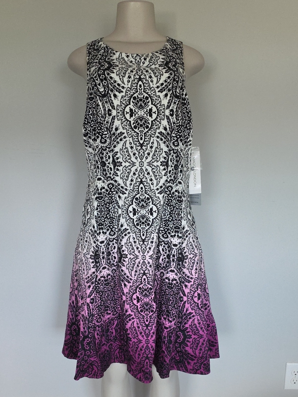 Maggy London white/black ombre purple sleeveless a-line dress-16